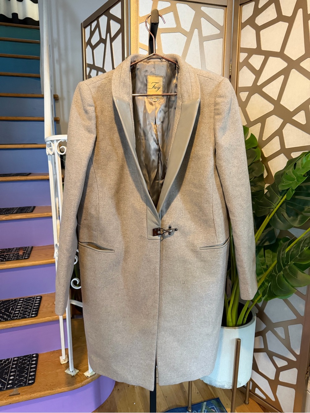 Fay Light Gray Wool-Blend Single-Button Trench Coat
